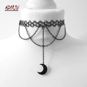 90's Tattoo Moon Chain Stretchy Choker Witch Necklace Punk Jewelry