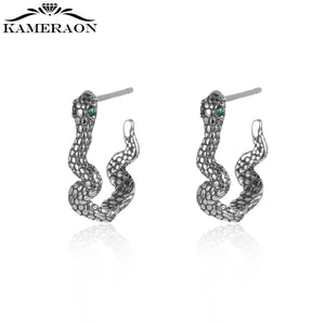 925 Silver Snake Pendant Earrings with Green Zircon