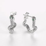 925 Silver Snake Pendant Earrings with Green Zircon