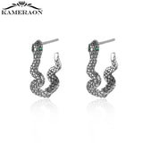 925 Silver Snake Pendant Earrings with Green Zircon