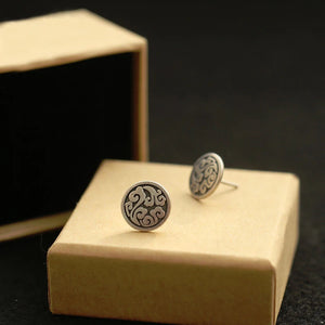 925 Silver Stud Earrings Chinese Xiangyun Totem Couple Jewelry