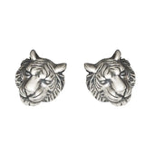 925 Sterling Silver Tiger Carved Head Stud Earrings Retro 3D Jewelry