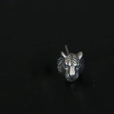 925 Sterling Silver Tiger Carved Head Stud Earrings Retro 3D Jewelry
