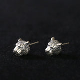 925 Sterling Silver Tiger Carved Head Stud Earrings Retro 3D Jewelry