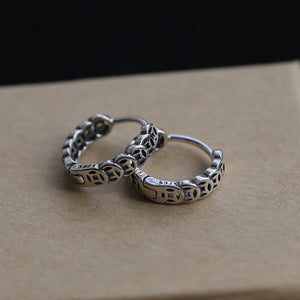 925 Sterling Fungus Buckle Coin Hollow Round Earrings