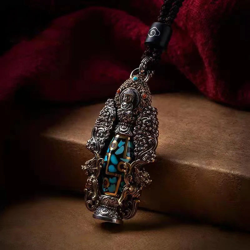 Retro Buddha Dzi Pendant Men's Necklace National Tide Body Protection Jewelry