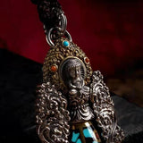 Retro Amitabha Buddha Nine-eyed Dzi Pendant Men's Necklace