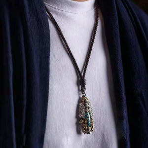 Retro Amitabha Buddha Nine-eyed Dzi Pendant Men's Necklace