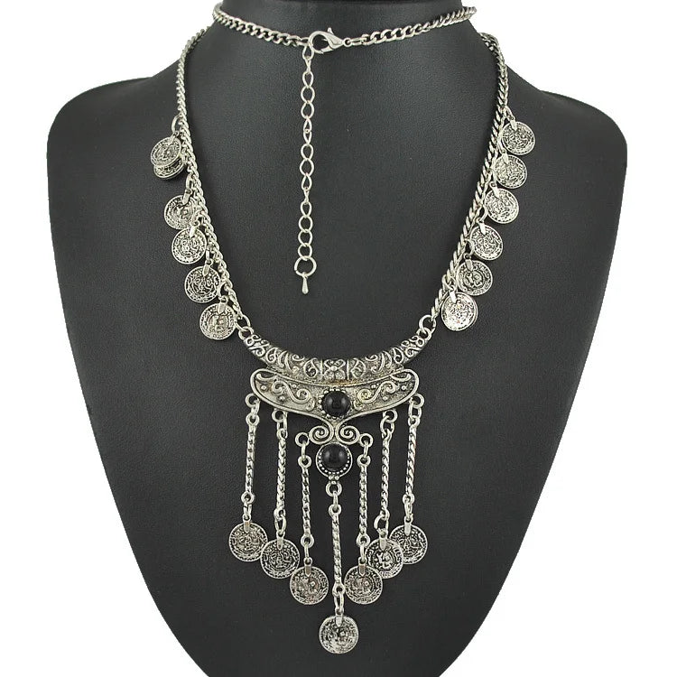 Antique Silver Boho Tassel Pendant Necklace