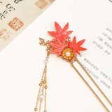 Autumn Maple Leaf Hairpins Clips Hair Sticks Forks Hair Combs Tassel Necklace