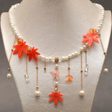 Autumn Maple Leaf Hairpins Clips Hair Sticks Forks Hair Combs Tassel Necklace