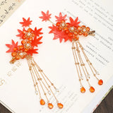 Autumn Maple Leaf Hairpins Clips Hair Sticks Forks Hair Combs Tassel Necklace