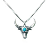 Turquoise Bull Head Pendant Necklace Personality Domineering