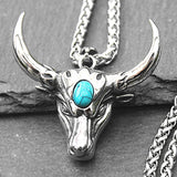 Turquoise Bull Head Pendant Necklace Personality Domineering