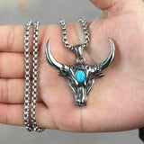 Turquoise Bull Head Pendant Necklace Personality Domineering