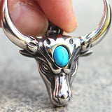Turquoise Bull Head Pendant Necklace Personality Domineering
