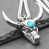 Turquoise Bull Head Pendant Necklace Personality Domineering