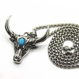 Turquoise Bull Head Pendant Necklace Personality Domineering