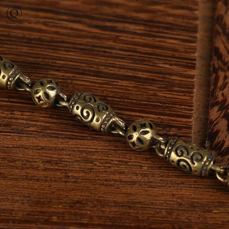 Brass Heart Pattern Dragon Head Chain Necklace Men Punk Vintage Copper Beads
