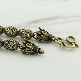 Vintage Brass Dragon Head Chain Necklace Men Punk Retro Cylinder Beads