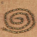 Brass Heart Pattern Dragon Head Chain Necklace Men Punk Vintage Copper Beads