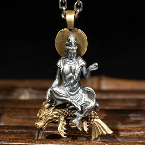 Retro Buddha Pendant Silver Necklace Zodiac Avalokitesvara Tathagata