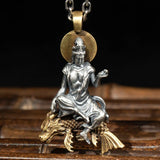 Retro Buddha Pendant Silver Necklace Zodiac Avalokitesvara Tathagata