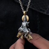 Retro Buddha Pendant Silver Necklace Zodiac Avalokitesvara Big Tathagata