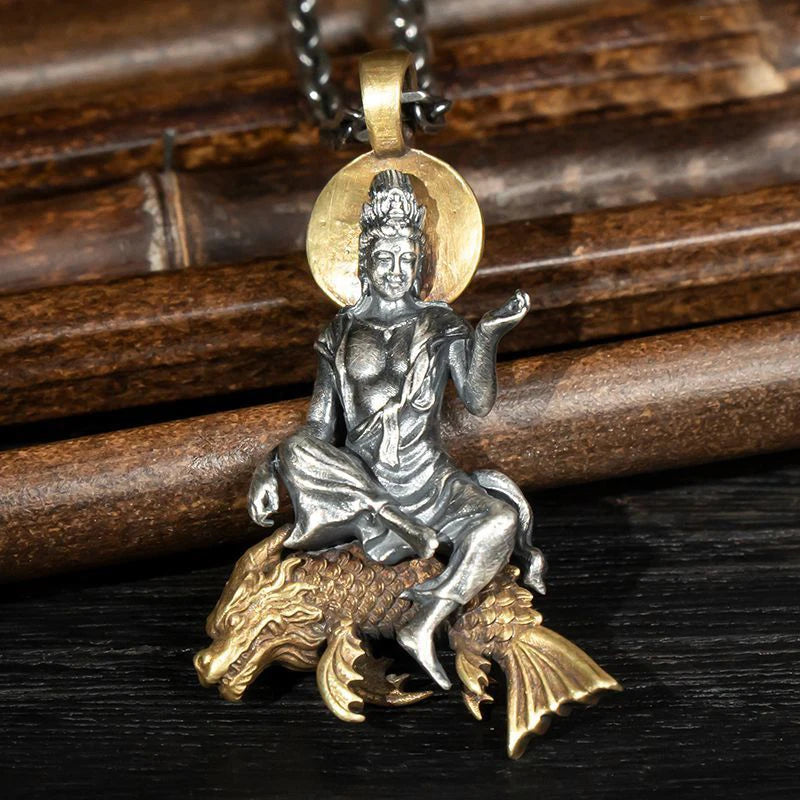 Retro Buddha Pendant Silver Necklace Zodiac Avalokitesvara Tathagata