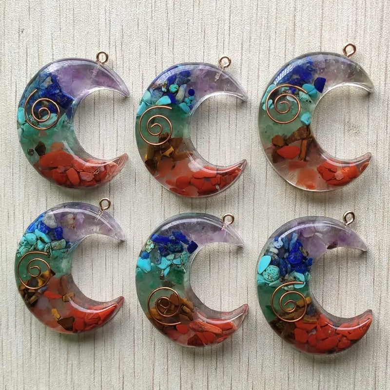 Colorful Amethysts Lapis Lazuli Moon Pendants 8pcs