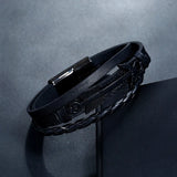 Retro Cowhide Bracelet Stainless Steel Braided Leather Bracelet Men's Jewelry