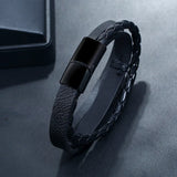 Retro Cowhide Bracelet Stainless Steel Braided Leather Bracelet Men's Jewelry
