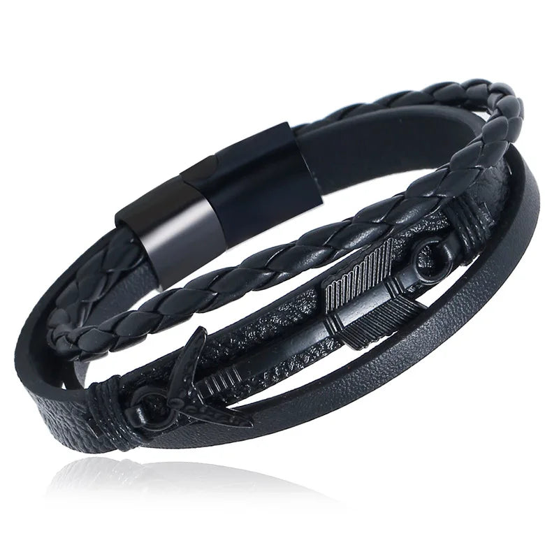 Retro Cowhide Bracelet Stainless Steel Braided Leather Bracelet Men's Jewelry