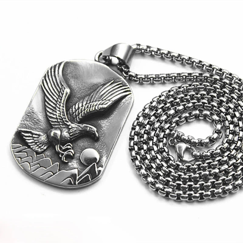 Embossed Eagle Pendant Necklace Hipster Style Sweater Chain
