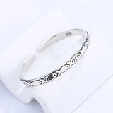 Retro Female Minority Embossed Small Fish Bangle Silver Plated