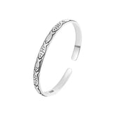 Retro Female Minority Embossed Small Fish Bangle Silver Plated