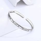 Retro Female Minority Embossed Small Fish Bangle Silver Plated