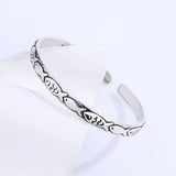 Retro Female Minority Embossed Small Fish Bangle Silver Plated