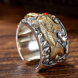 Retro Fortune Pawn Lucky Fish Koi Men's Open Ring