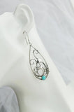 Antique Silver Spiral Green Stone Drop Earrings