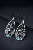 Antique Silver Spiral Green Stone Drop Earrings