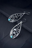 Antique Silver Spiral Green Stone Drop Earrings