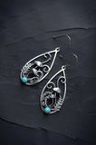 Antique Silver Spiral Green Stone Drop Earrings