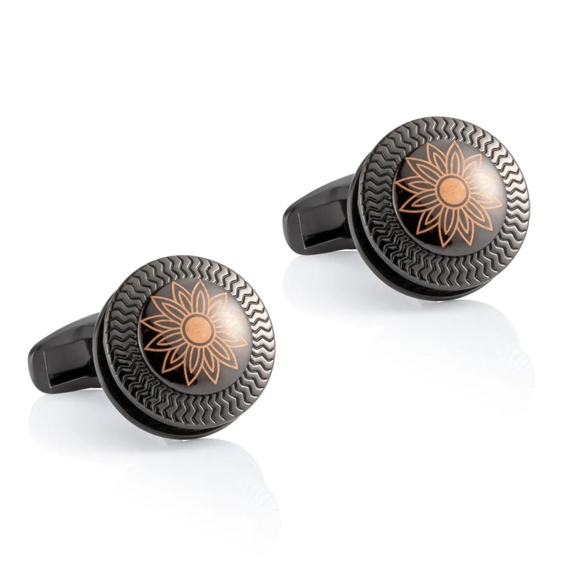 Retro Laser Flower Double Layer Alloy Cufflinks