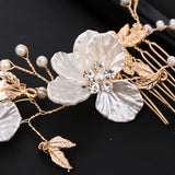 Retro Leaf Flower Headband Pearl Crystal Wedding Hair Accessories