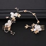 Retro Leaf Flower Headband Pearl Crystal Wedding Hair Accessories