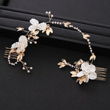Retro Leaf Flower Headband Pearl Crystal Wedding Hair Accessories