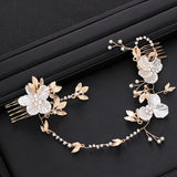Retro Leaf Flower Headband Pearl Crystal Wedding Hair Accessories