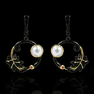 Leaf Ring Freshwater Pearl Earrings Noble Jewelry