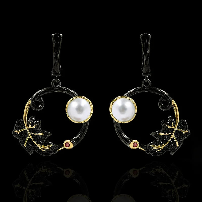 Leaf Ring Freshwater Pearl Earrings Noble Jewelry
